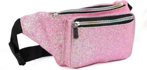Holographic Rave Pink Gravel Glitter Fanny Pack For Women Grils Festival Waist Belt Bags -Pink Gravel
