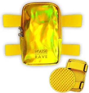Holographic Thigh Bag No-Slip-Padded Backing - Inner Pockets & Double Zipper Carnival Thigh Bag for Women - Iridescent Leg Bag - Reflective Phone Holder (Gold)