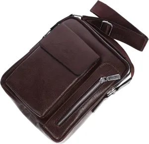 Homoyoyo Men Large Brown PU Leather Crossbody Messenger Bag Strap for Business and Casual Use for Daily Storage of Cellphone Wallet and Essentials