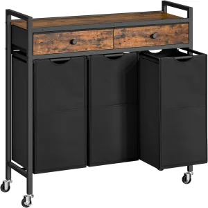 HOOBRO Laundry Sorter 3 Section, 130L Laundry Hamper with 2 Drawers, Rolling Laundry Basket, Pull-Out and Removable Laundry Bags for Laundry Room Organization, Rustic Brown and Black BF78XY01