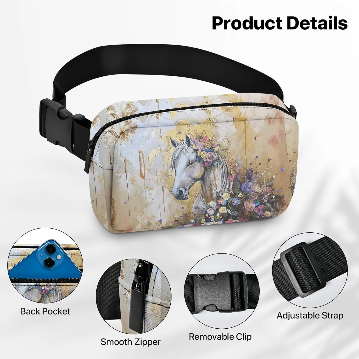 Horse Fanny Pack for Women Belt Bag Lightweight Waist Bags Waterproof Purse with Adjustable Straps Wallet Casual Presents Travel Workout
