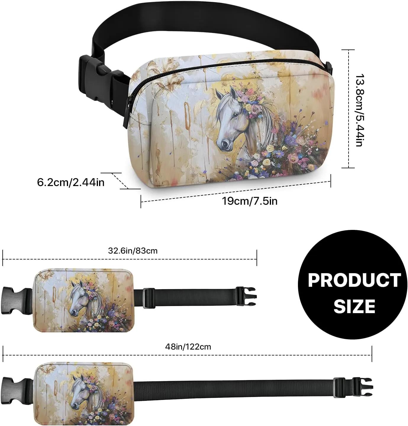 Horse Fanny Pack for Women Belt Bag Lightweight Waist Bags Waterproof Purse with Adjustable Straps Wallet Casual Presents Travel Workout