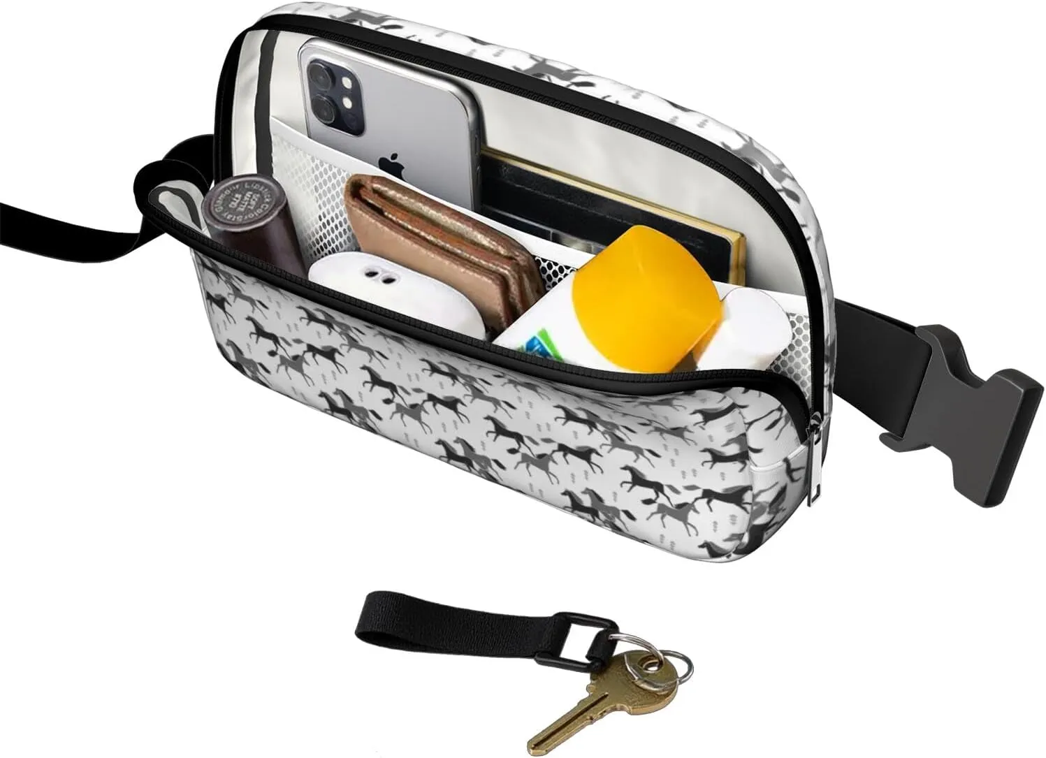 Horse Mini Belt Bag for Men Women Pony Floral Waist Packs Crossbody Bags Adjustable Strap for Hiking Cycling Sports
