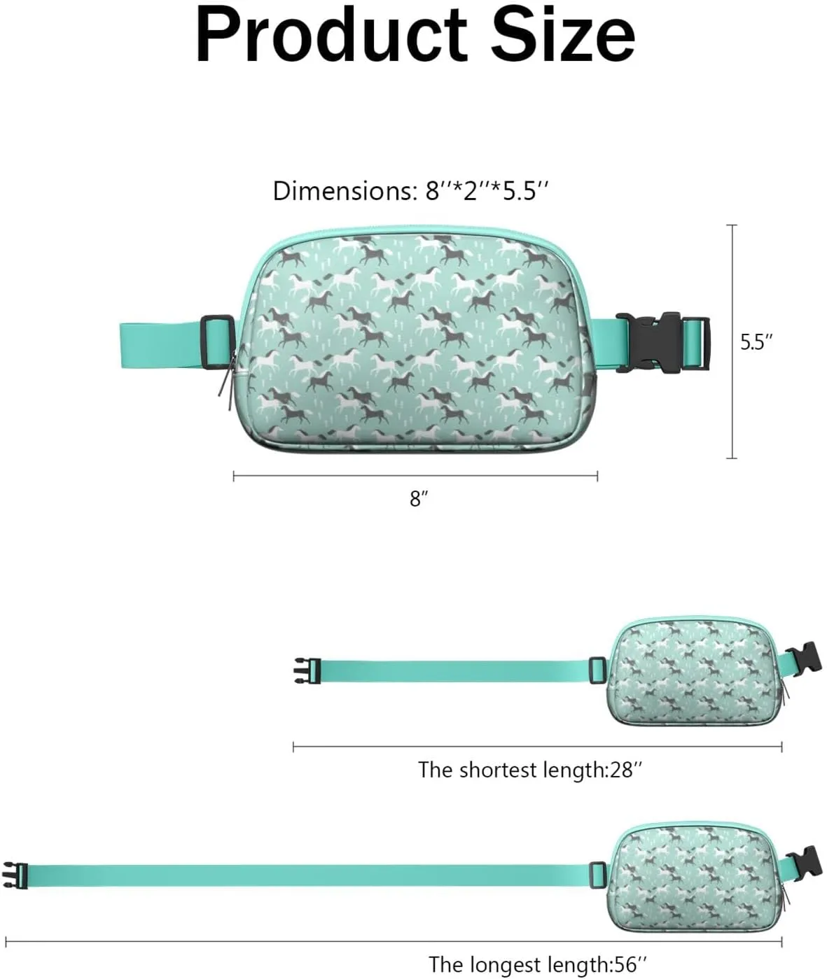 Horse Mini Belt Bag for Men Women Pony Floral Waist Packs Crossbody Bags Adjustable Strap for Hiking Cycling Sports