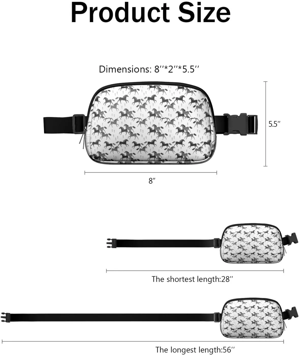 Horse Mini Belt Bag for Men Women Pony Floral Waist Packs Crossbody Bags Adjustable Strap for Hiking Cycling Sports