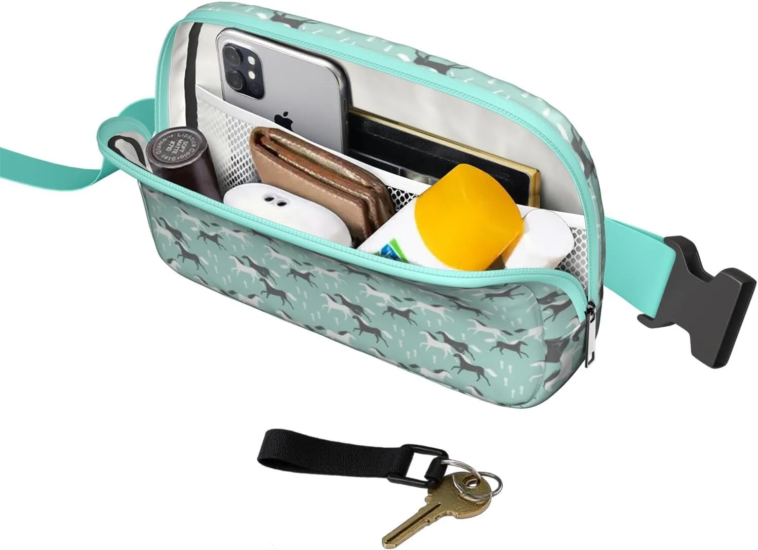 Horse Mini Belt Bag for Men Women Pony Floral Waist Packs Crossbody Bags Adjustable Strap for Hiking Cycling Sports