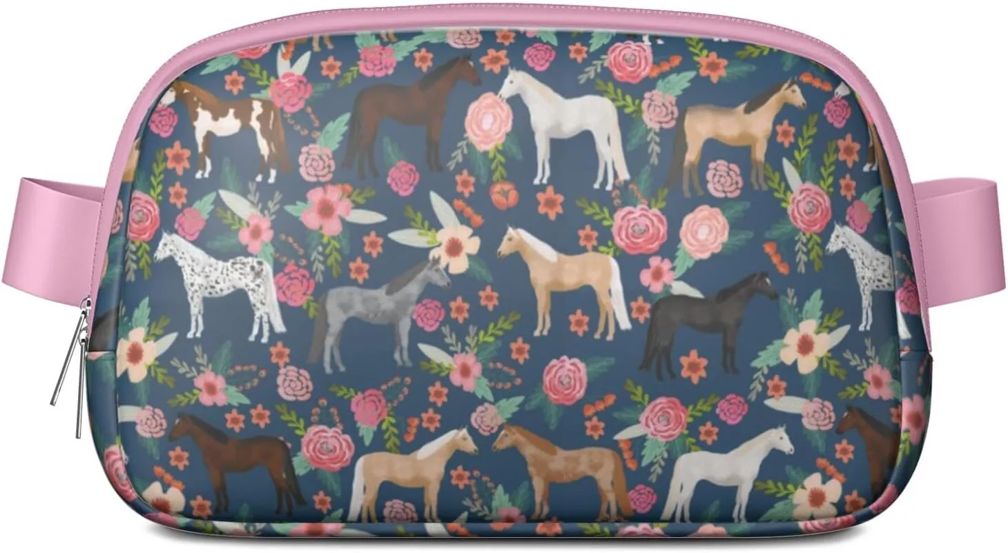 Horse Mini Belt Bag for Men Women Pony Floral Waist Packs Crossbody Bags Adjustable Strap for Hiking Cycling Sports