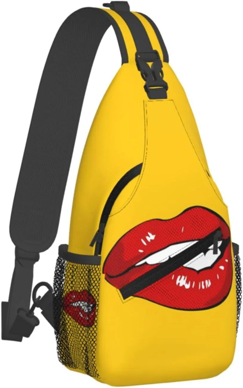 Hot Biting Red Lips Crossbody Bag Cross Chest Bag Adjustable Sling Backpack Sports Gym Shoulder Bags Travel Cycling Daypack Diagonally Casual Rucksack