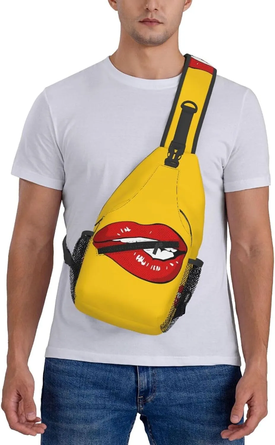Hot Biting Red Lips Crossbody Bag Cross Chest Bag Adjustable Sling Backpack Sports Gym Shoulder Bags Travel Cycling Daypack Diagonally Casual Rucksack