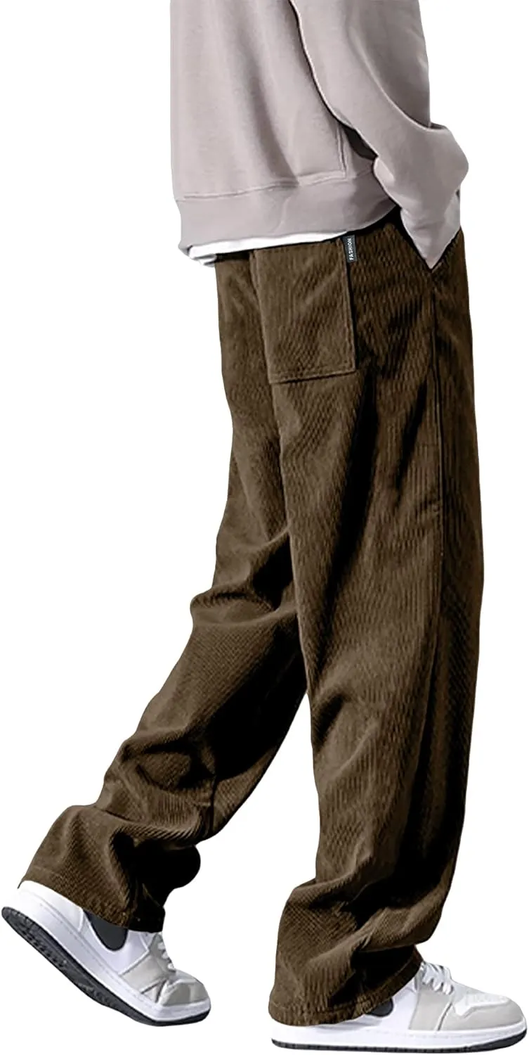 HOTake Men's Casual Corduroy Pants Elastic Waist Drawstring Baggy Sweatpants Loose Fit