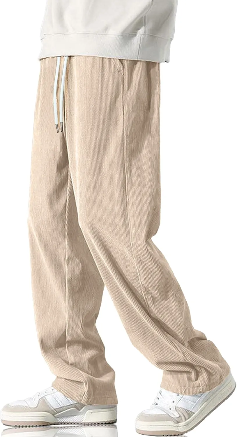 HOTake Men's Casual Corduroy Pants Elastic Waist Drawstring Baggy Sweatpants Loose Fit