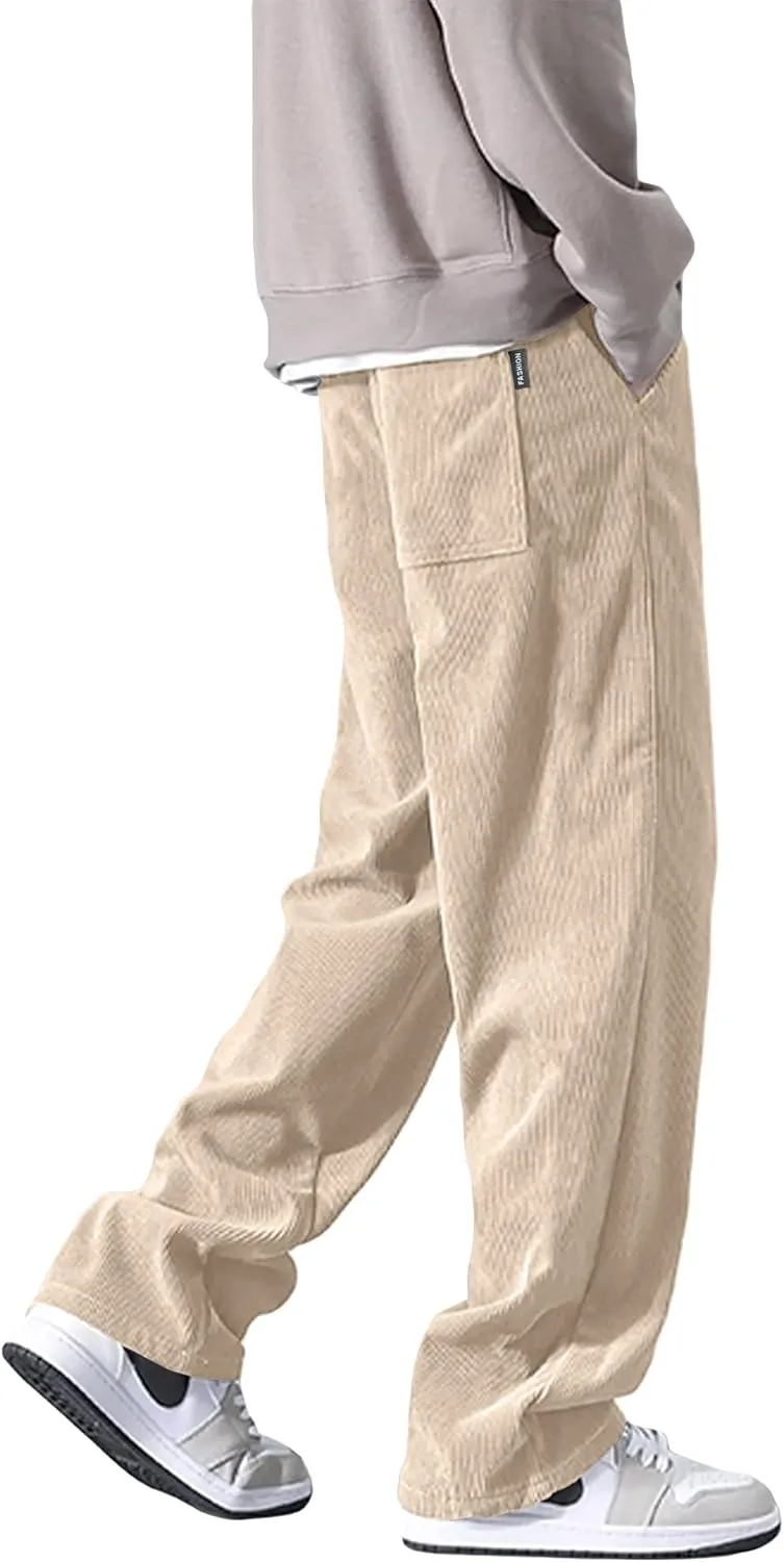 HOTake Men's Casual Corduroy Pants Elastic Waist Drawstring Baggy Sweatpants Loose Fit