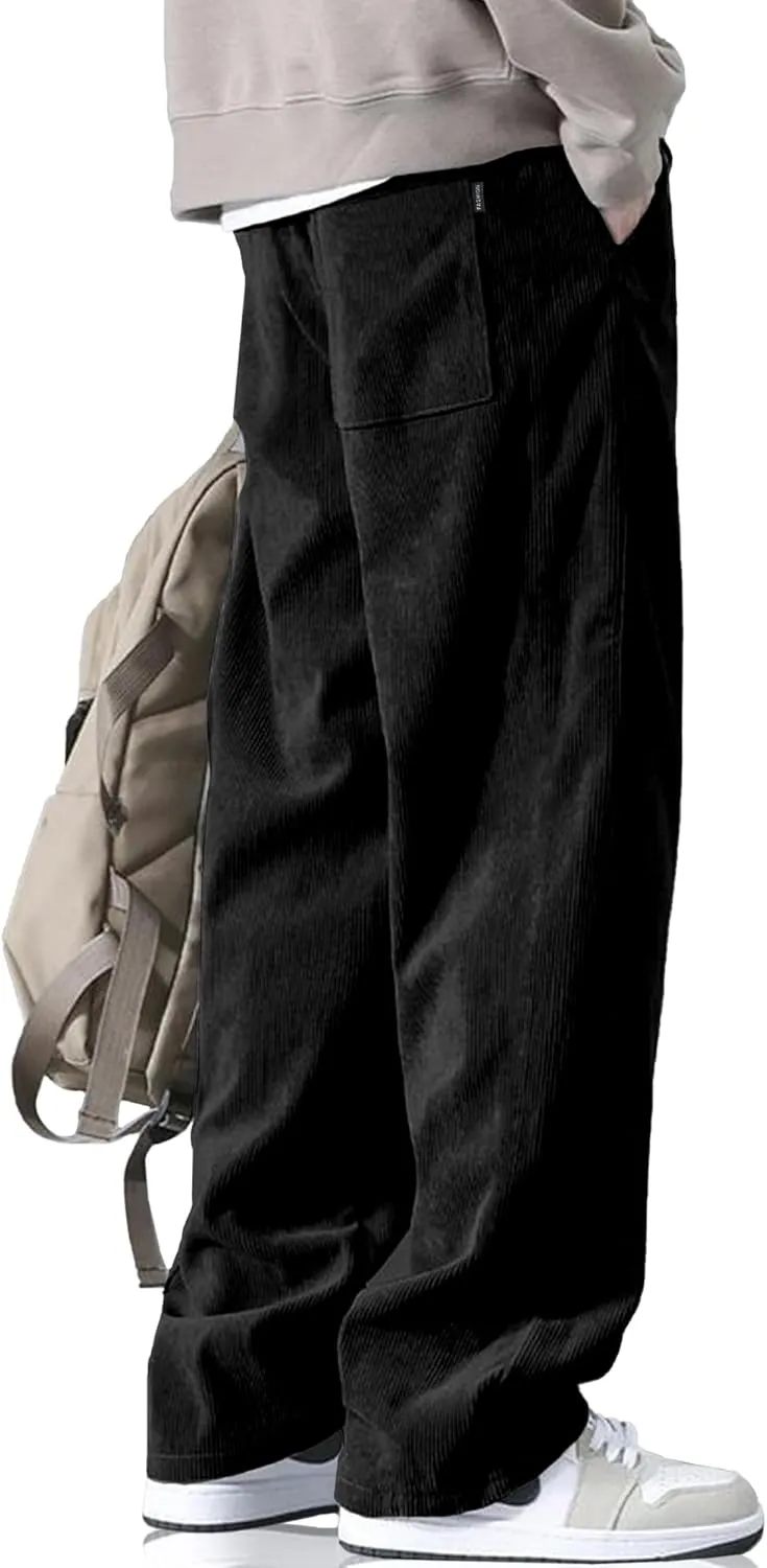 HOTake Men's Casual Corduroy Pants Elastic Waist Drawstring Baggy Sweatpants Loose Fit
