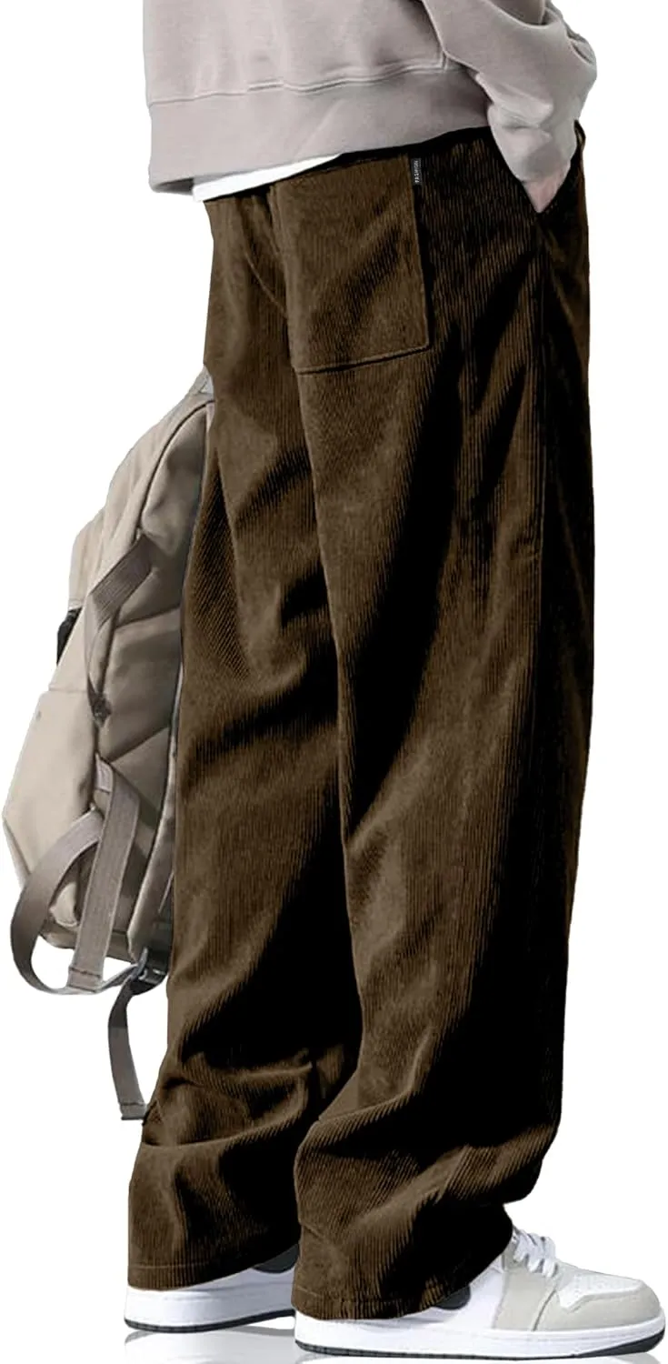 HOTake Men's Casual Corduroy Pants Elastic Waist Drawstring Baggy Sweatpants Loose Fit