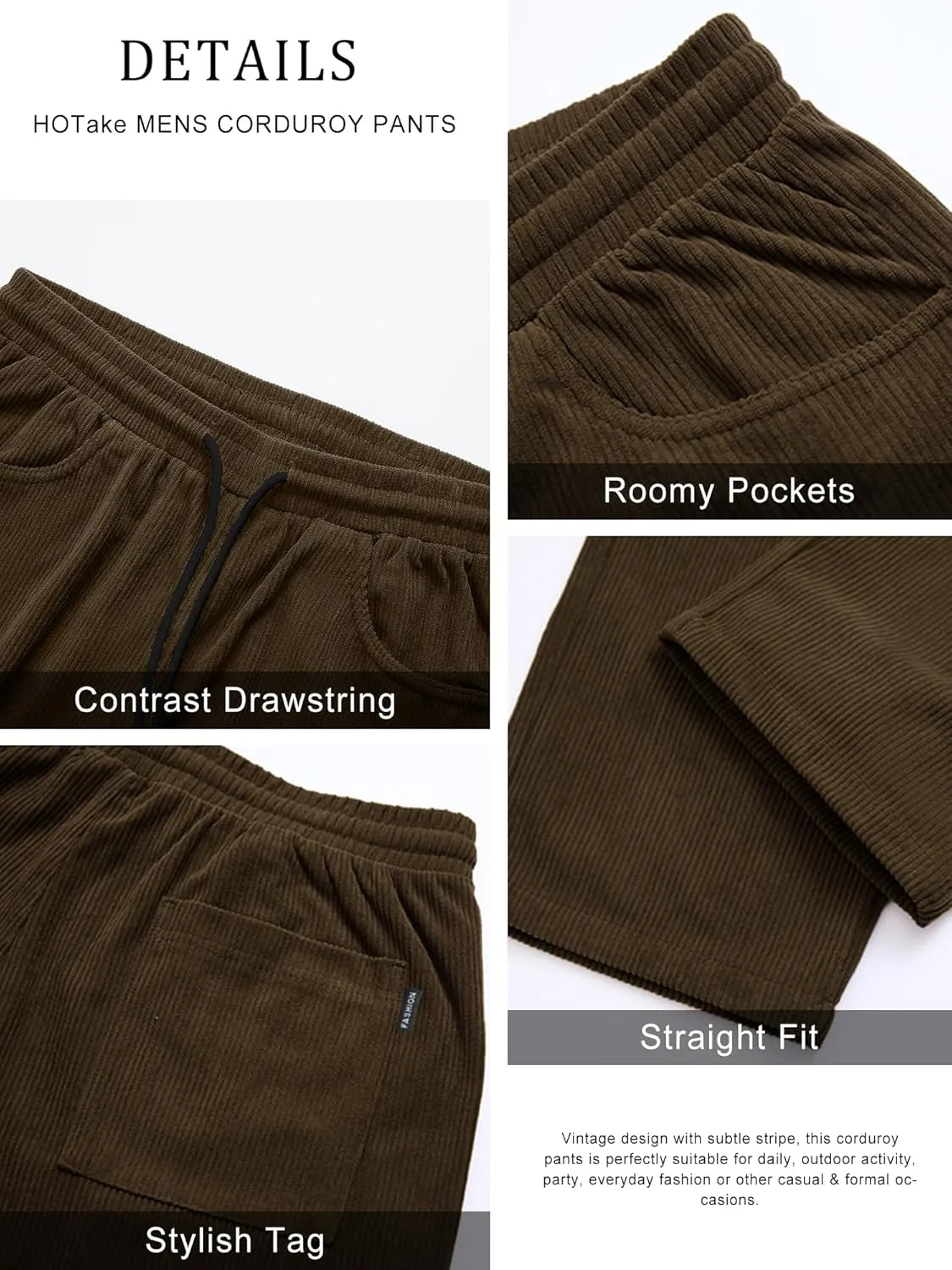 HOTake Men's Casual Corduroy Pants Elastic Waist Drawstring Baggy Sweatpants Loose Fit