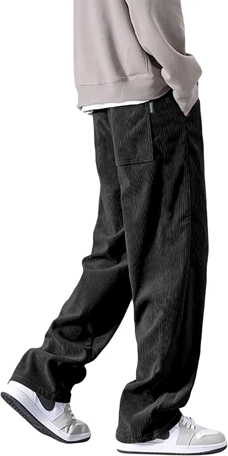HOTake Men's Casual Corduroy Pants Elastic Waist Drawstring Baggy Sweatpants Loose Fit