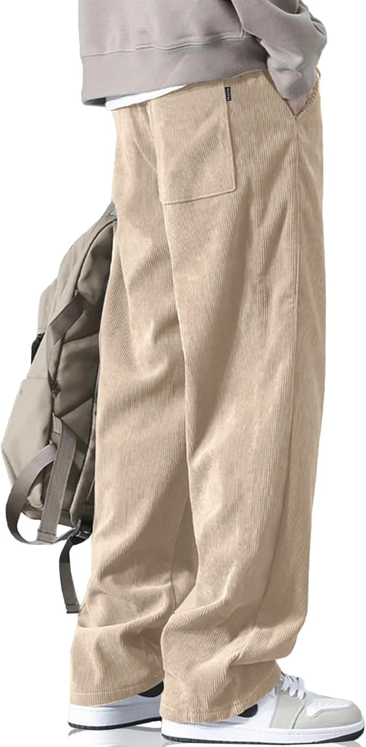 HOTake Men's Casual Corduroy Pants Elastic Waist Drawstring Baggy Sweatpants Loose Fit