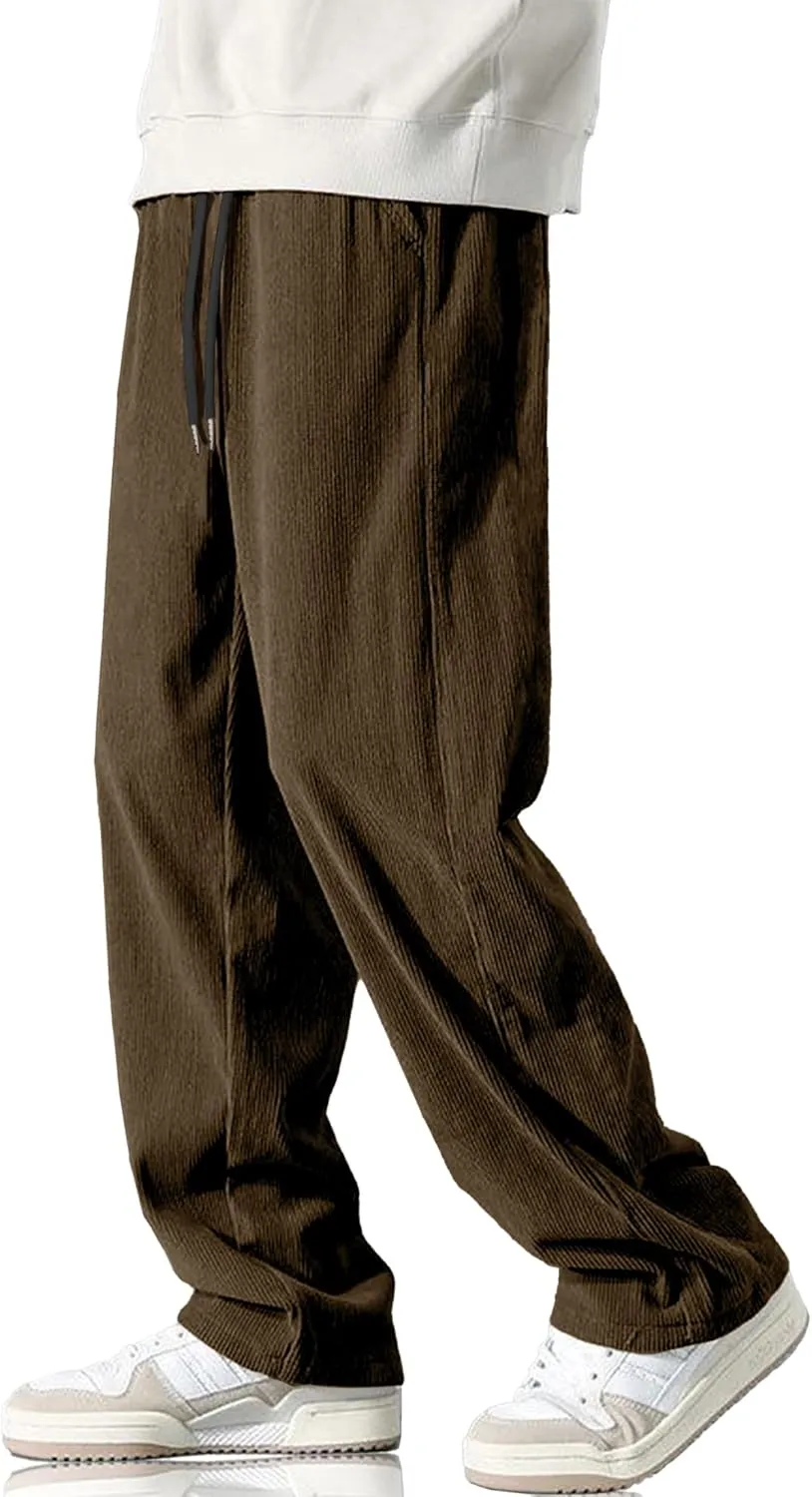 HOTake Men's Casual Corduroy Pants Elastic Waist Drawstring Baggy Sweatpants Loose Fit