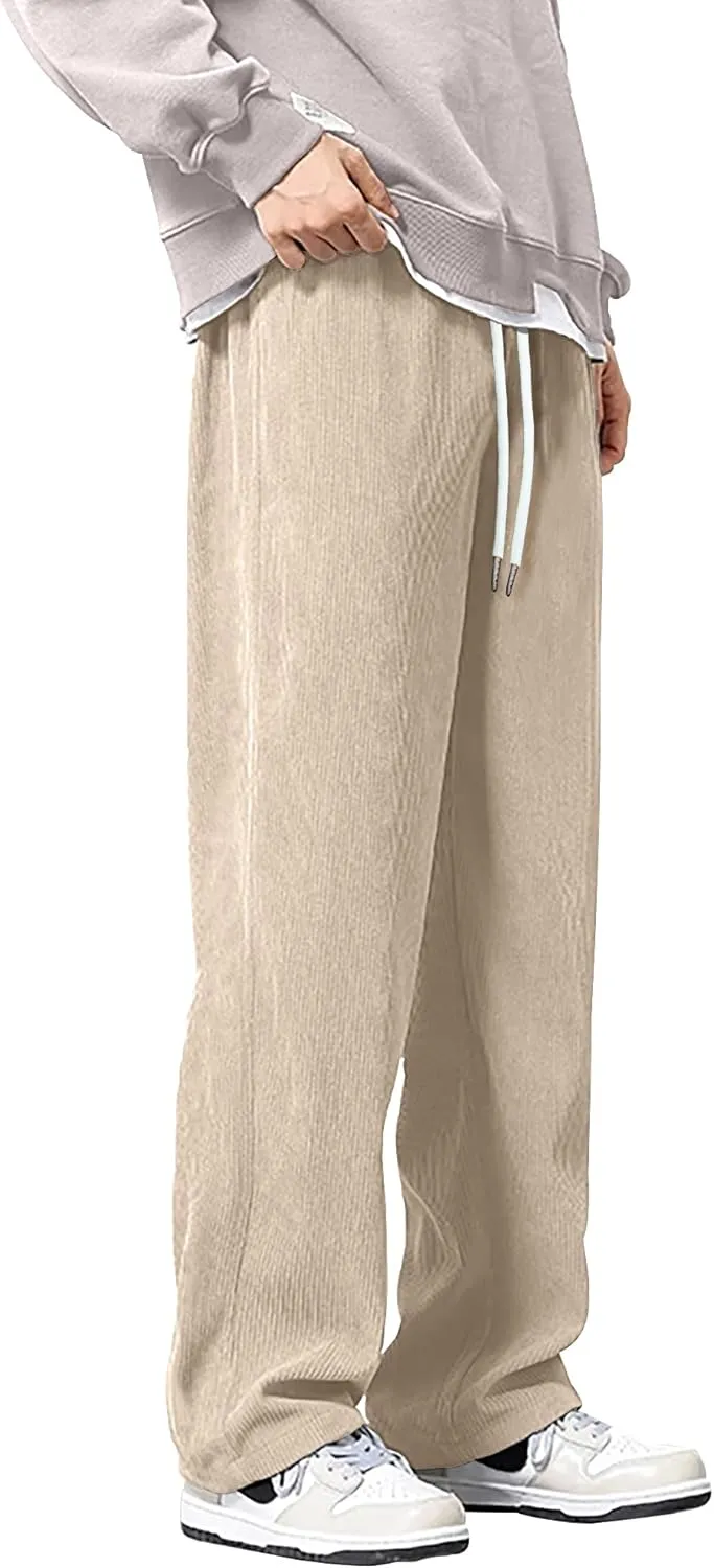 HOTake Men's Casual Corduroy Pants Elastic Waist Drawstring Baggy Sweatpants Loose Fit