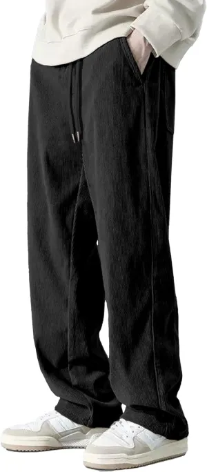 HOTake Men's Casual Corduroy Pants Elastic Waist Drawstring Baggy Sweatpants Loose Fit