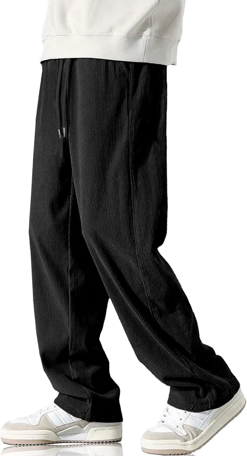 HOTake Men's Casual Corduroy Pants Elastic Waist Drawstring Baggy Sweatpants Loose Fit