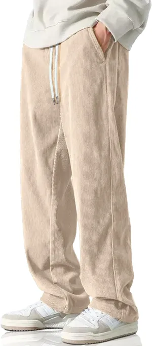 HOTake Men's Casual Corduroy Pants Elastic Waist Drawstring Baggy Sweatpants Loose Fit