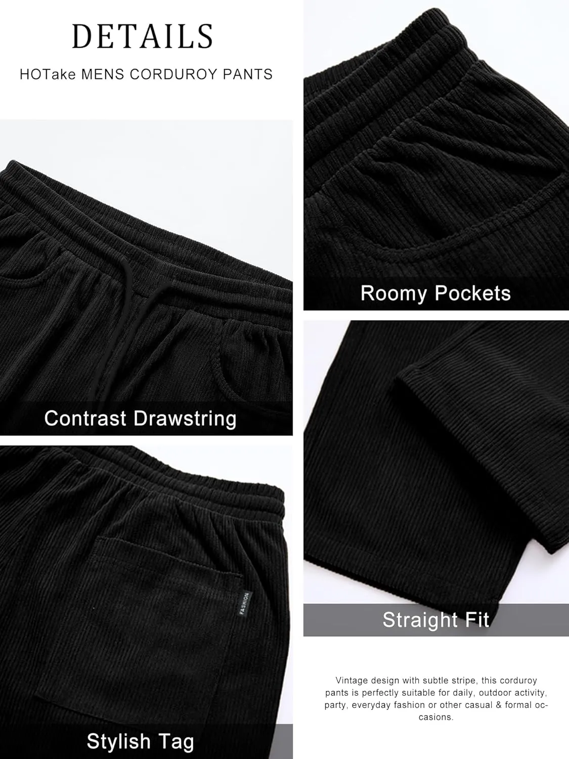 HOTake Men's Casual Corduroy Pants Elastic Waist Drawstring Baggy Sweatpants Loose Fit