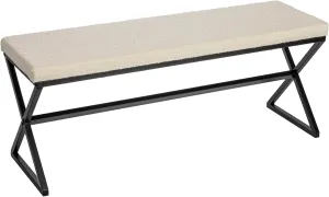 Household Essentials Harper Metal Bench with Boucle Upholstered Cushion, Cream and Black