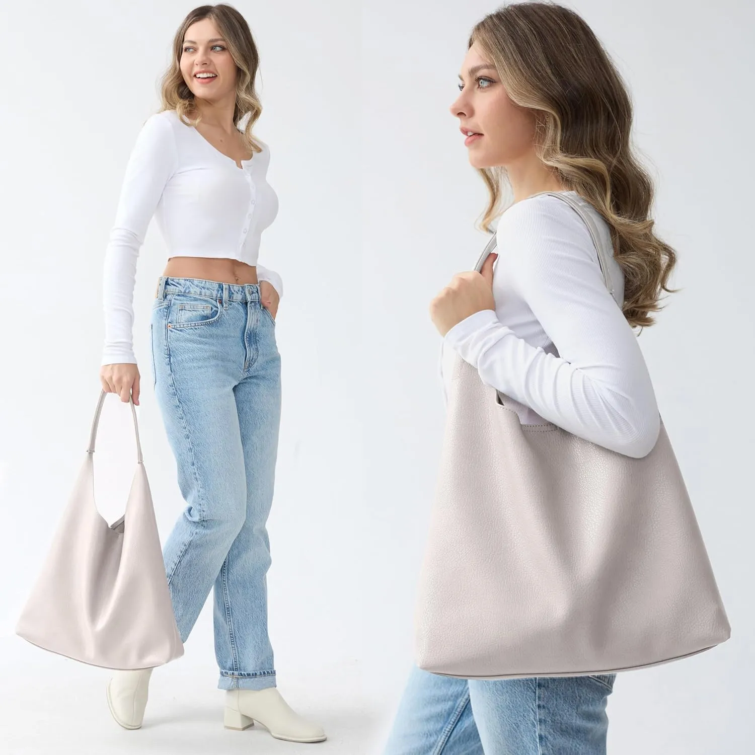 HOXIS Hobo Bags for Women Soft Vegan Leather Shoulder Handbag Slouchy Tote Purses
