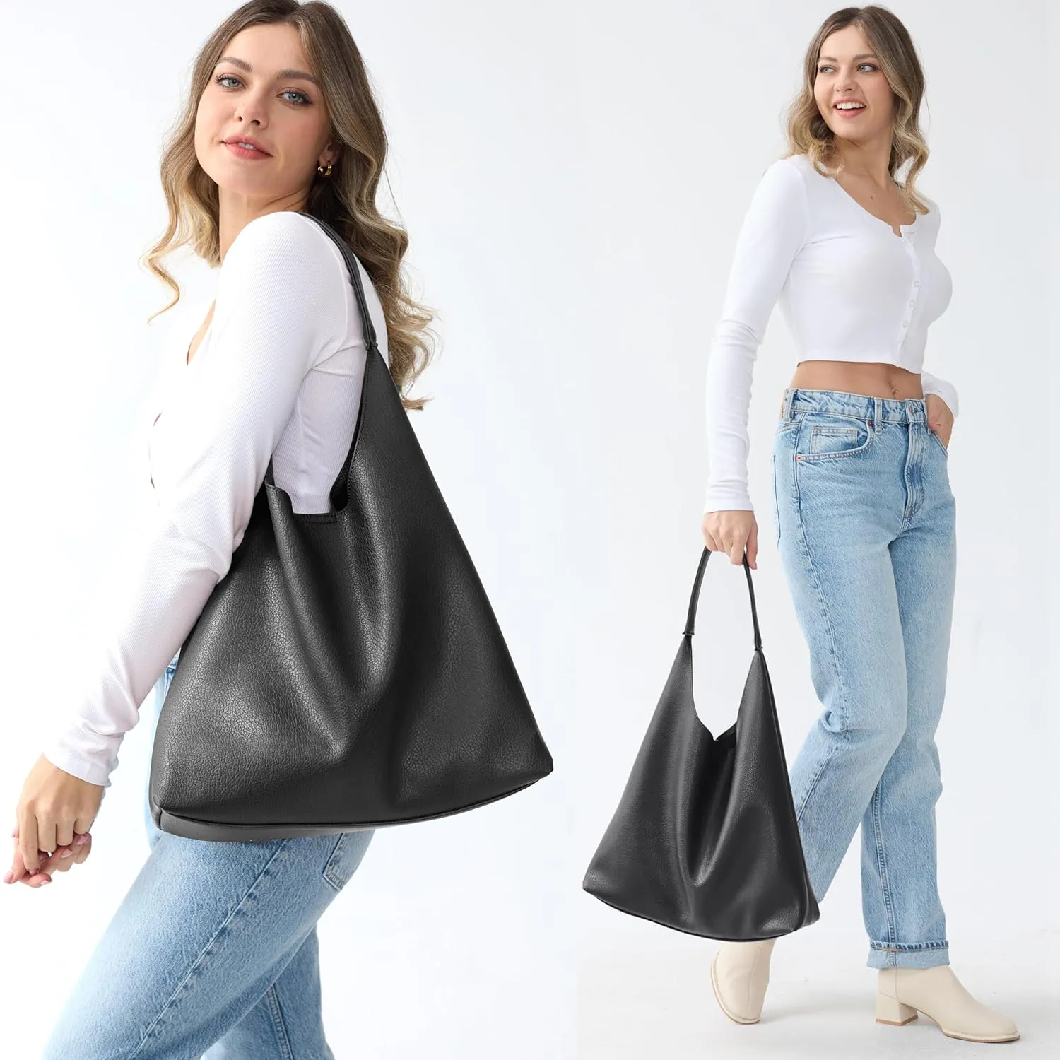 HOXIS Hobo Bags for Women Soft Vegan Leather Shoulder Handbag Slouchy Tote Purses