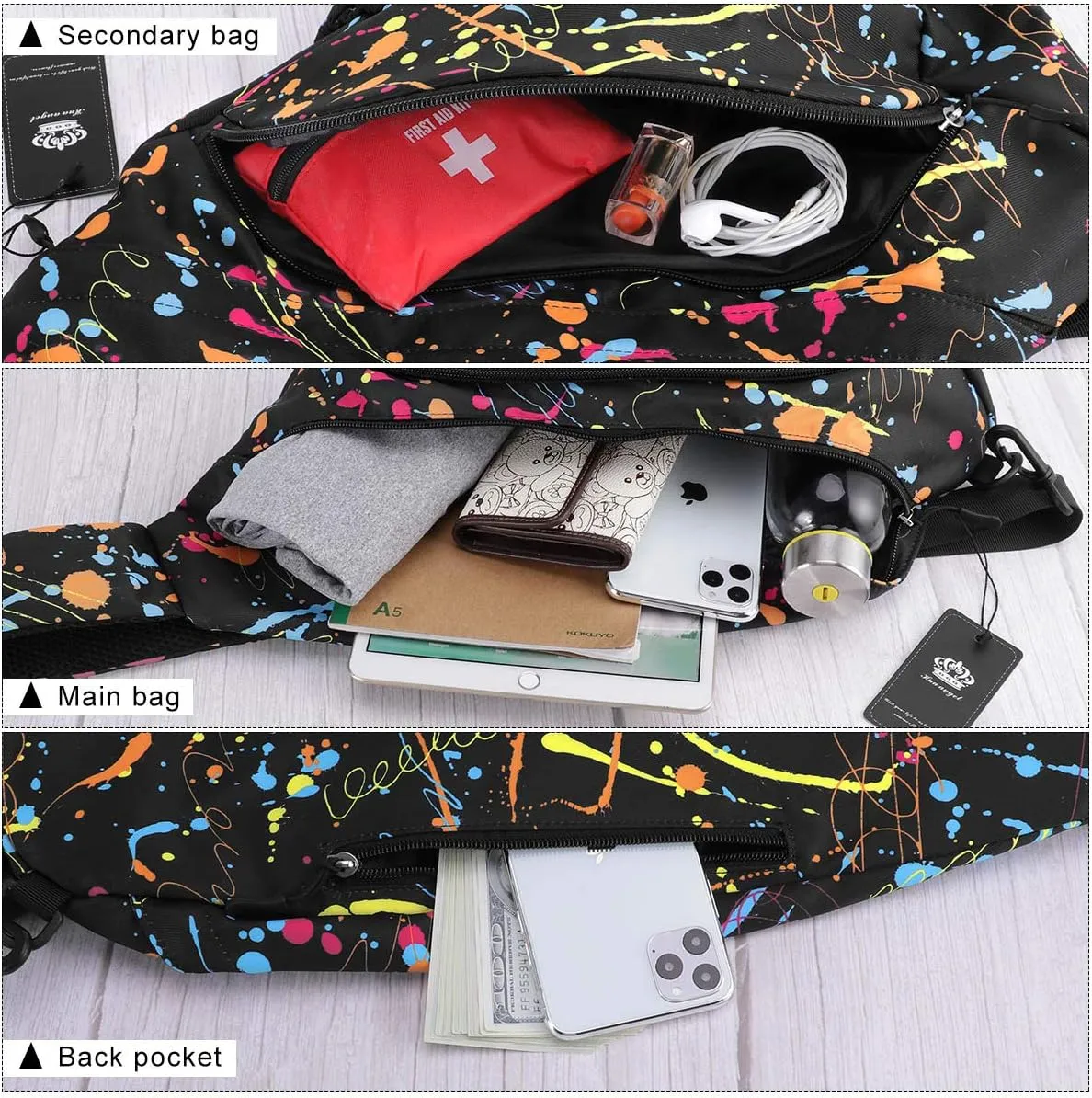 HUA ANGEL Crossbody Sling Bag for Men & Women Lightweight Waterproof Chest Shoulder Bag for Travel Hiking & Everyday Use