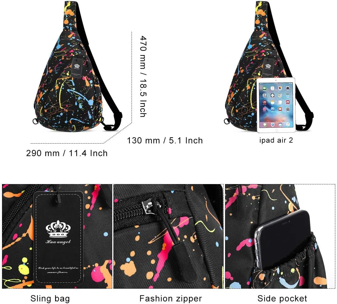 HUA ANGEL Crossbody Sling Bag for Men & Women Lightweight Waterproof Chest Shoulder Bag for Travel Hiking & Everyday Use