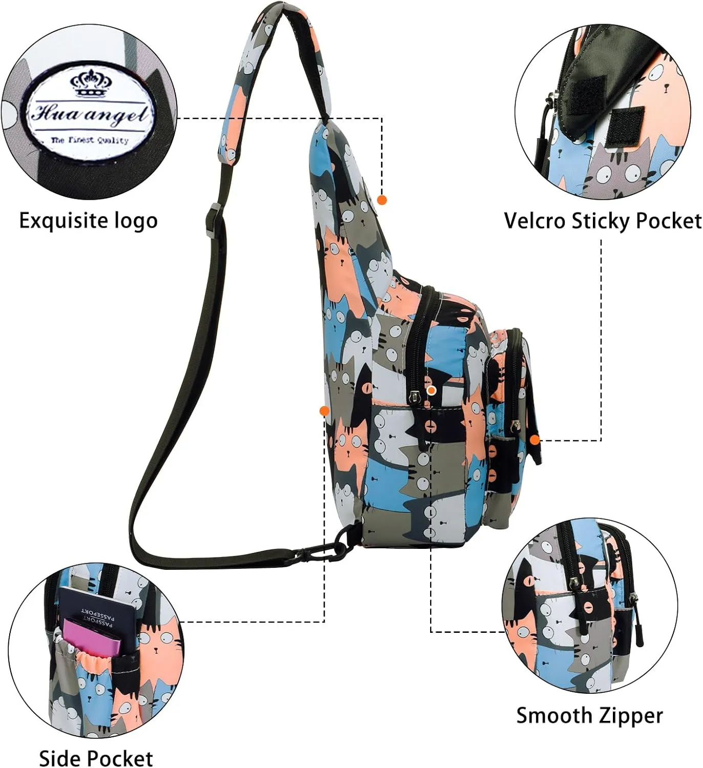 HUA ANGEL Floral Sling Bag, Small Lightweight Crossbody Shoulder Chest Bag for Men & Women Compact Travel Hiking Mini Daypack