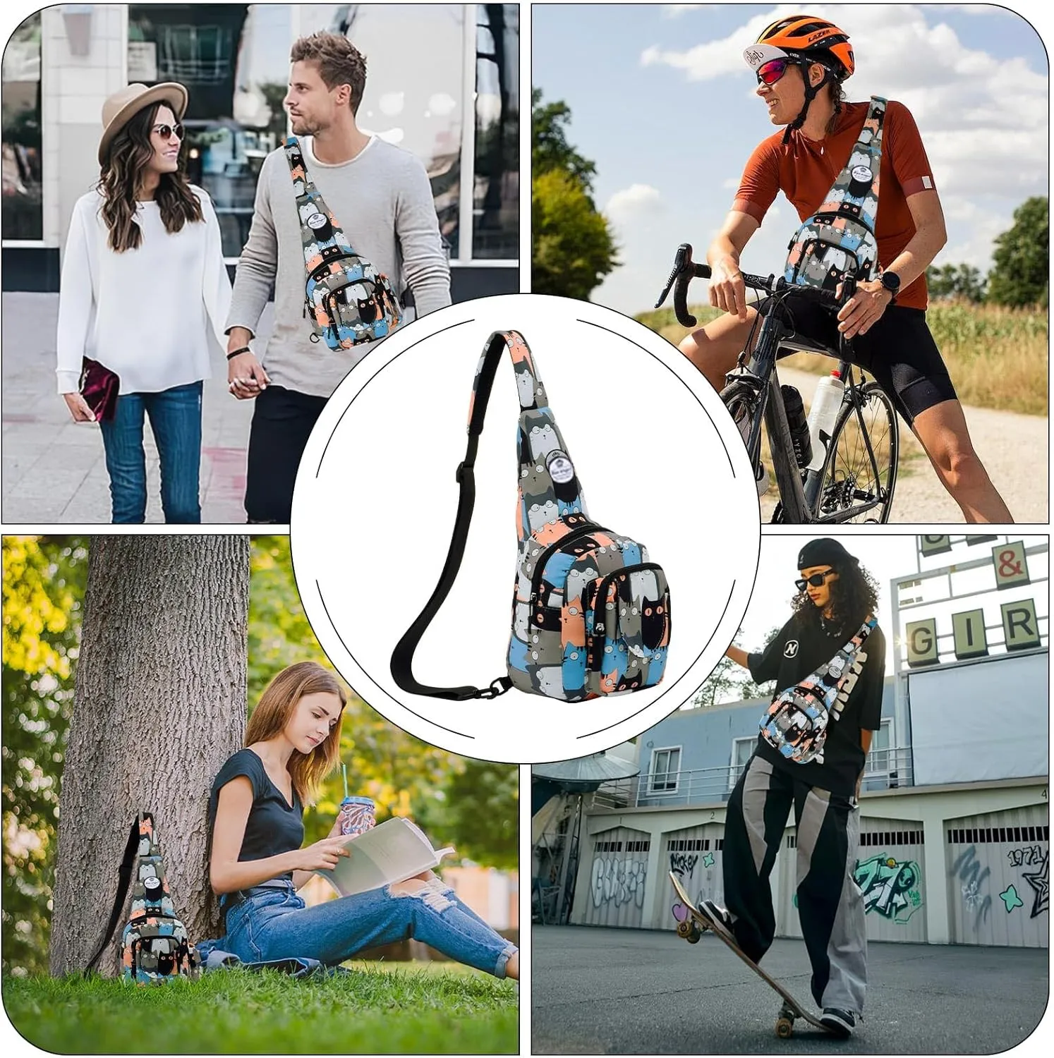 HUA ANGEL Floral Sling Bag, Small Lightweight Crossbody Shoulder Chest Bag for Men & Women Compact Travel Hiking Mini Daypack