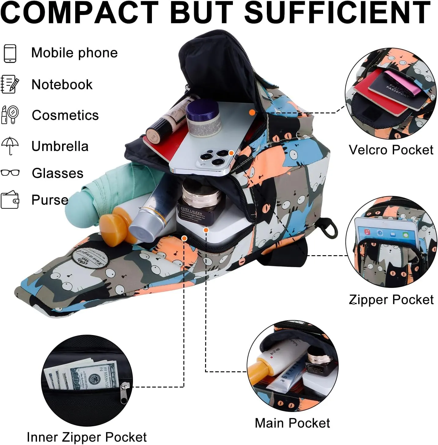 HUA ANGEL Floral Sling Bag, Small Lightweight Crossbody Shoulder Chest Bag for Men & Women Compact Travel Hiking Mini Daypack