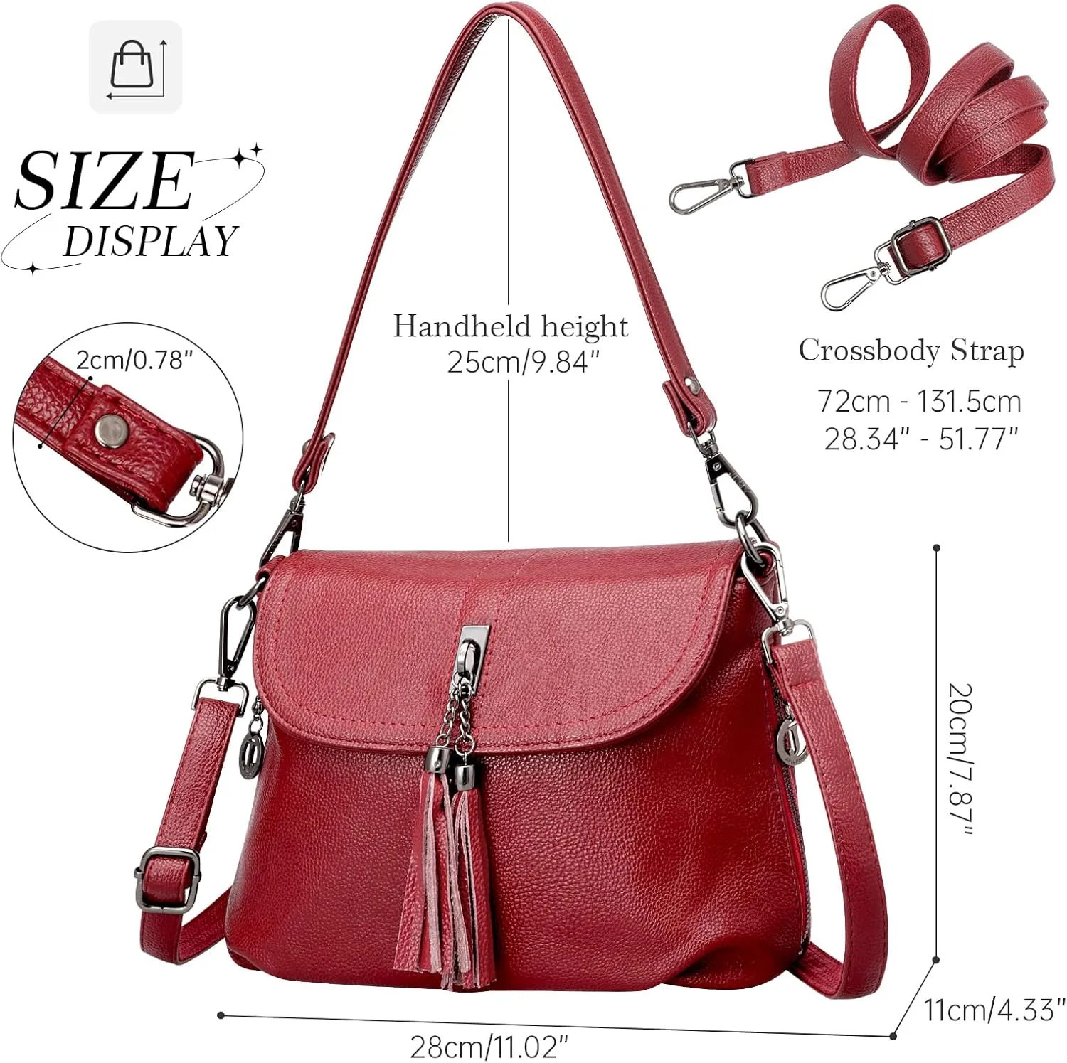 HUA ANGEL Multipurpose Crossbody Bags for Women, Leather Shoulder Bag Travel Purse Fashion Tassels Tote Top Handle Satchel