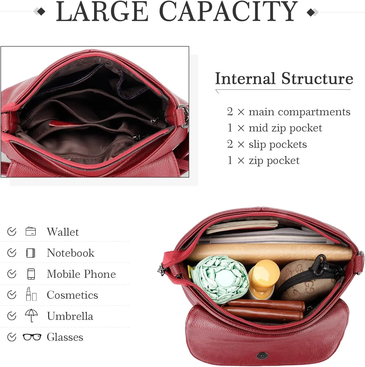 HUA ANGEL Multipurpose Crossbody Bags for Women, Leather Shoulder Bag Travel Purse Fashion Tassels Tote Top Handle Satchel
