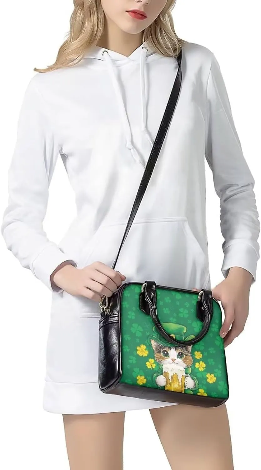 HUGS IDEA Leather Purse for St. Patrick's Day Crossbody Hobo Bag Fashion Top Handle Purse Lightweight