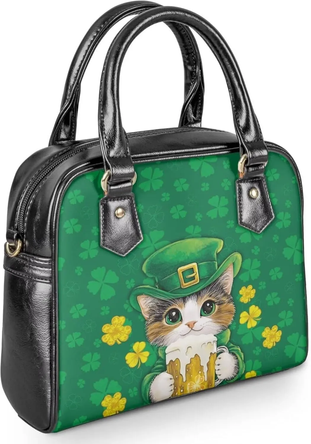 HUGS IDEA Leather Purse for St. Patrick's Day Crossbody Hobo Bag Fashion Top Handle Purse Lightweight