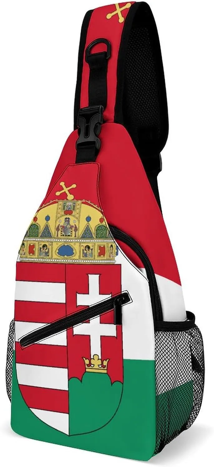 Hungarian Flag Hungary Emblem Casual Sling Bag Backpack Travel Shoulder Chest Crossbody Bags Adjustable Daypack Unisex