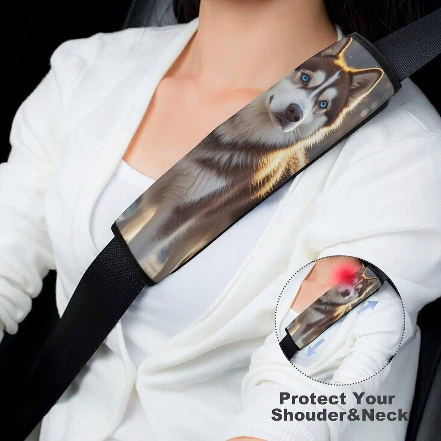 Husky Dog Auto Seat Belt Cover 1PCS Universal Car Seat Belt Shoulder Protector Pad, Protect Your Shoulders and Neck for Car Seat Belt, Shoulder Bag, Backpack