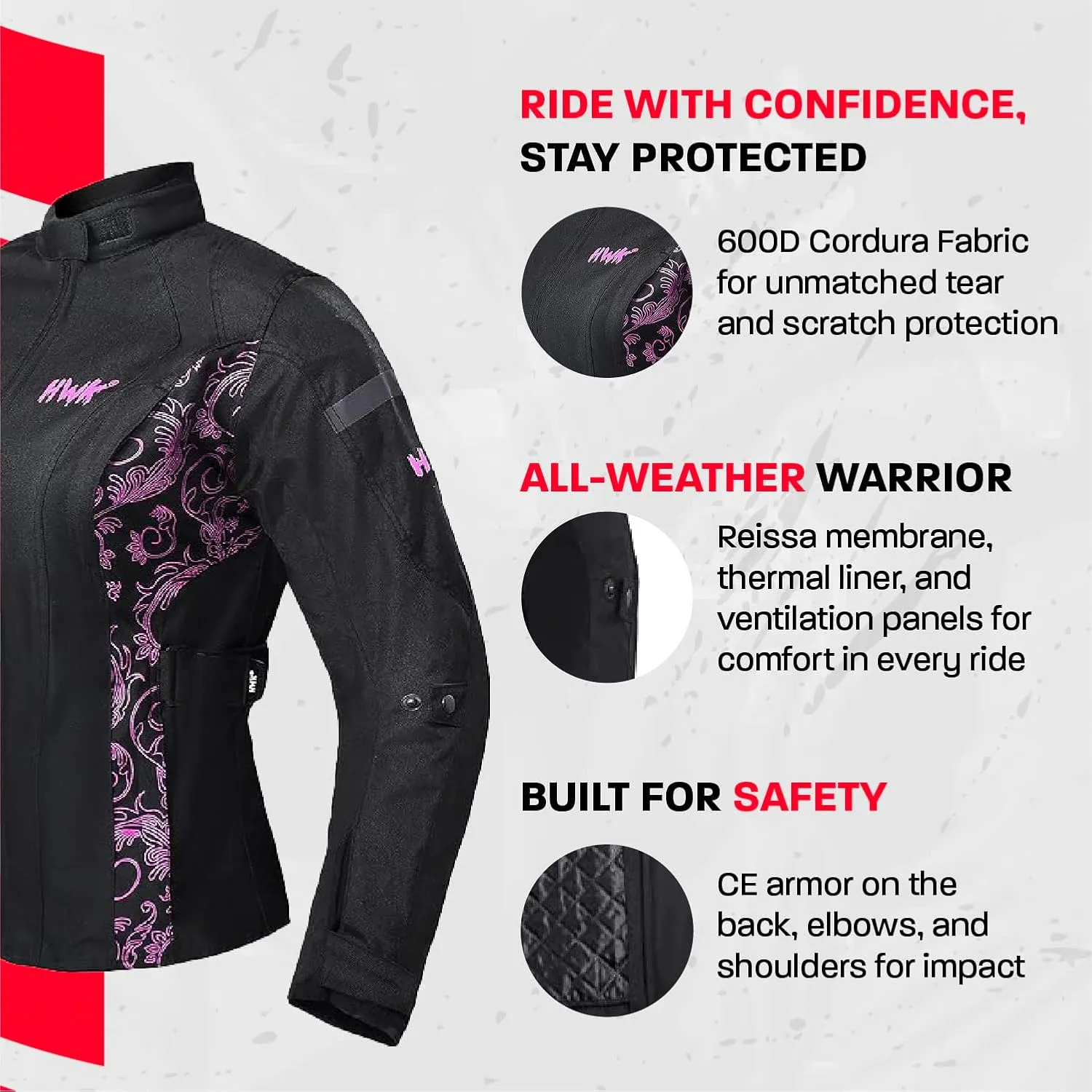 HWK Adventure/Touring Motorcycle Jacket for Women, Women's Motorcycle Jacket with CE Armor for Enduro Motorbike Riding