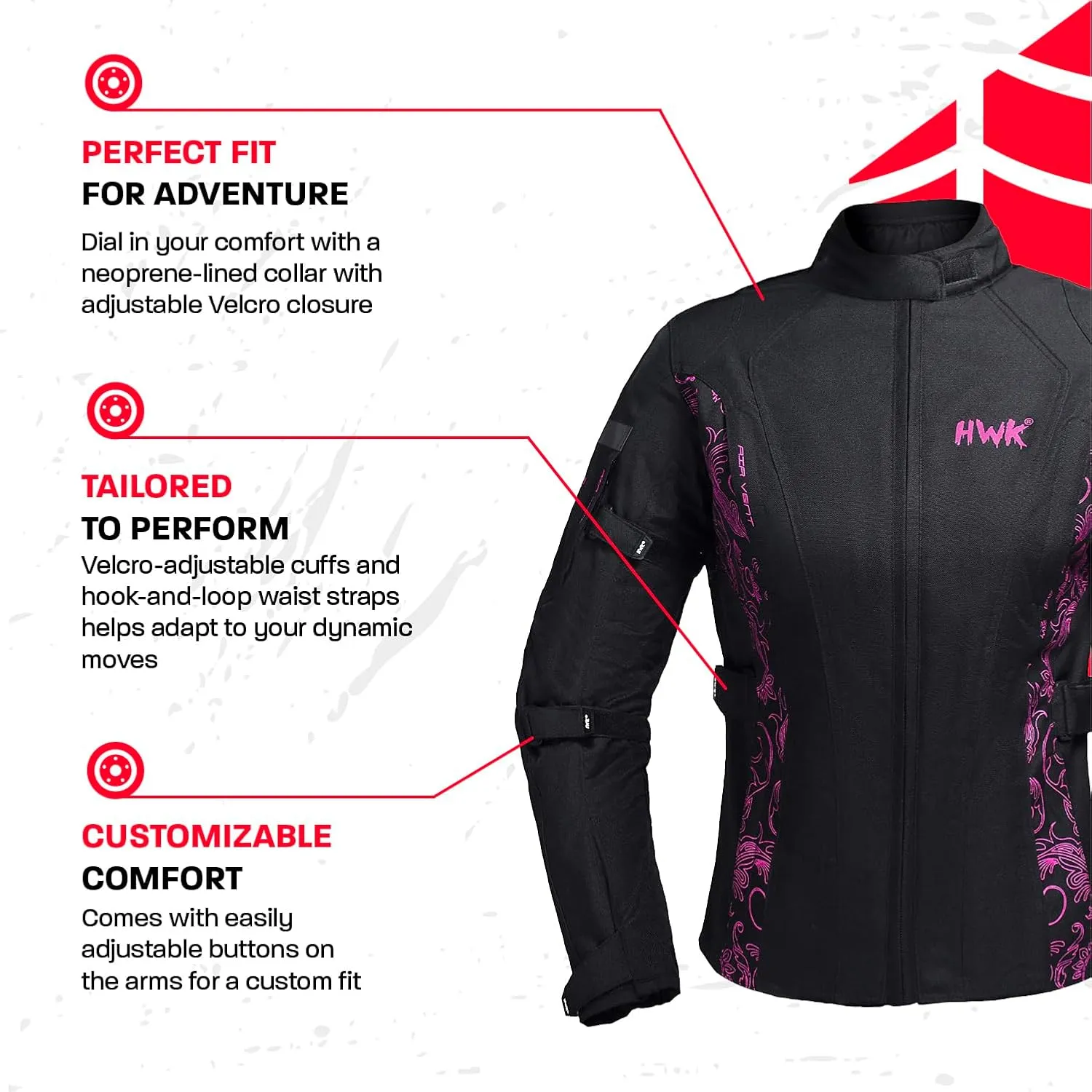HWK Adventure/Touring Motorcycle Jacket for Women, Women's Motorcycle Jacket with CE Armor for Enduro Motorbike Riding