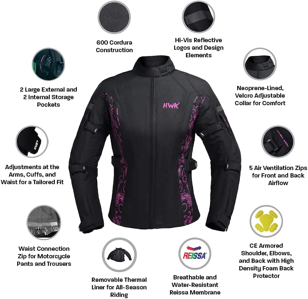 HWK Adventure/Touring Motorcycle Jacket for Women, Women's Motorcycle Jacket with CE Armor for Enduro Motorbike Riding