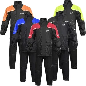 HWK Motorcycle Rain Suit for Men and Women, Two-Piece Waterproof Motorcycle Rain Gear with Reflective Jacket and Pants, All-Season Weatherproof Protection for Riding, Black, 4X-Large