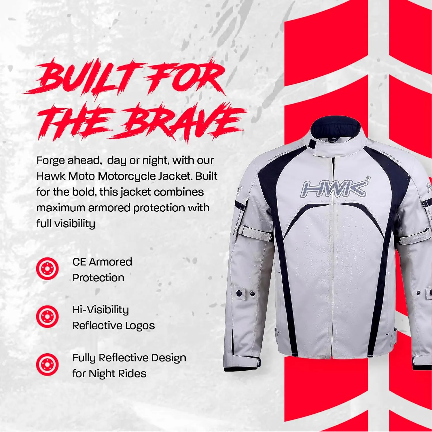 HWK Waterproof Motorcycle Jacket for Men & Women with CE Armor, High Visibility and Adjustable Polyester - Dirt Bike Gear for Enduro Racing, Silver, M - Motorcycle Riding Jacket