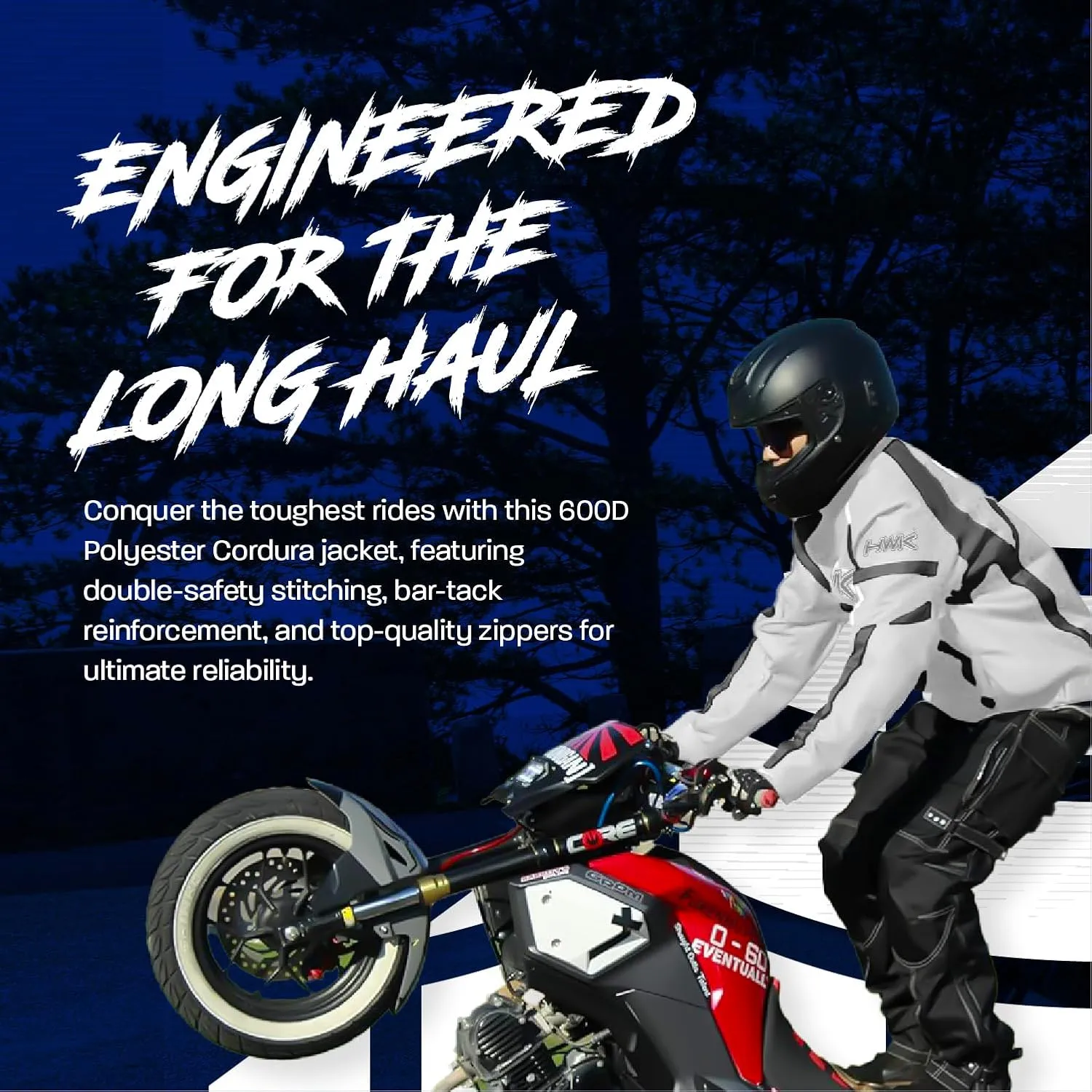 HWK Waterproof Motorcycle Jacket for Men & Women with CE Armor, High Visibility and Adjustable Polyester - Dirt Bike Gear for Enduro Racing, Silver, M - Motorcycle Riding Jacket