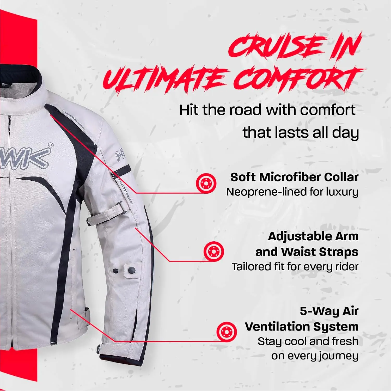 HWK Waterproof Motorcycle Jacket for Men & Women with CE Armor, High Visibility and Adjustable Polyester - Dirt Bike Gear for Enduro Racing, Silver, M - Motorcycle Riding Jacket