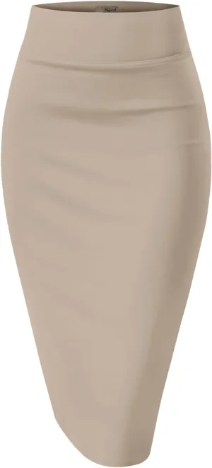 Hybrid & Company Women Elastic High Waist Bodycon Work Business Pencil Skirt
