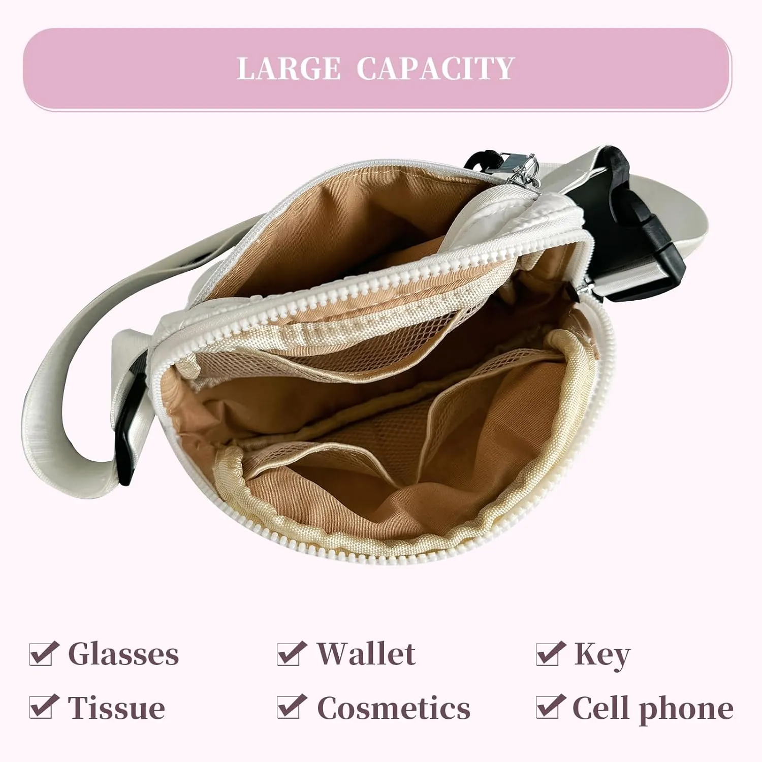 I IHAYNER Quilted Puffer Belt Bag Fanny Waist Packs Small Crossbody Bag with Adjustable Strap for Traveling Hiking Purple